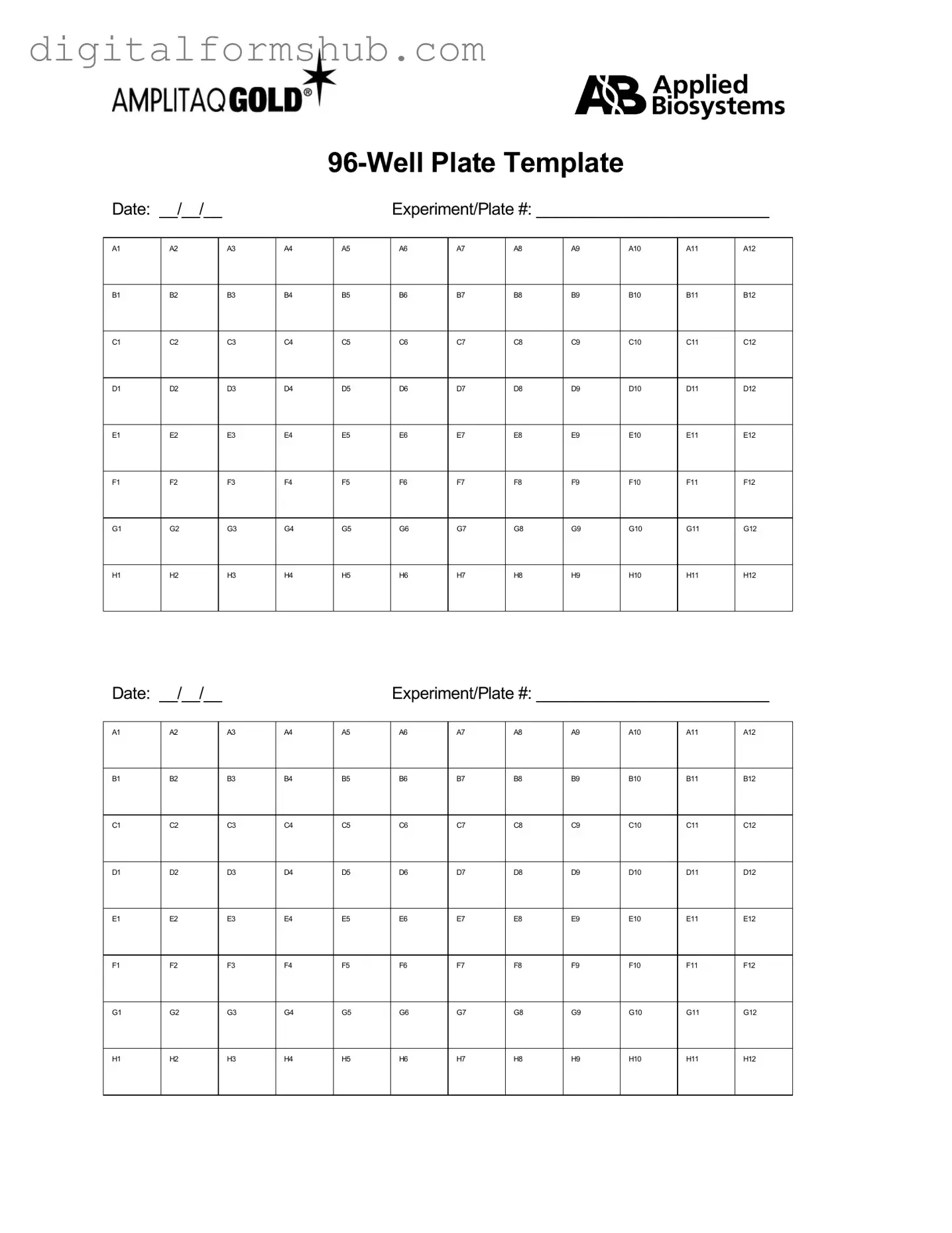 Free 96 Well Form in PDF