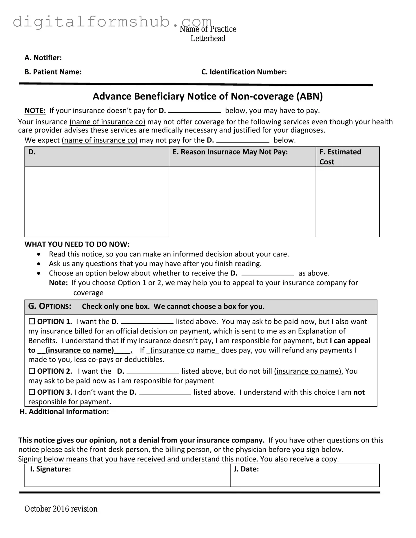 Free Advance Beneficiary Notice of Non-coverage Form in PDF