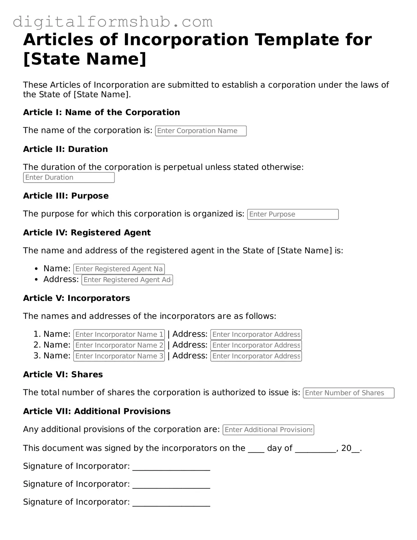 Valid Articles of Incorporation Document