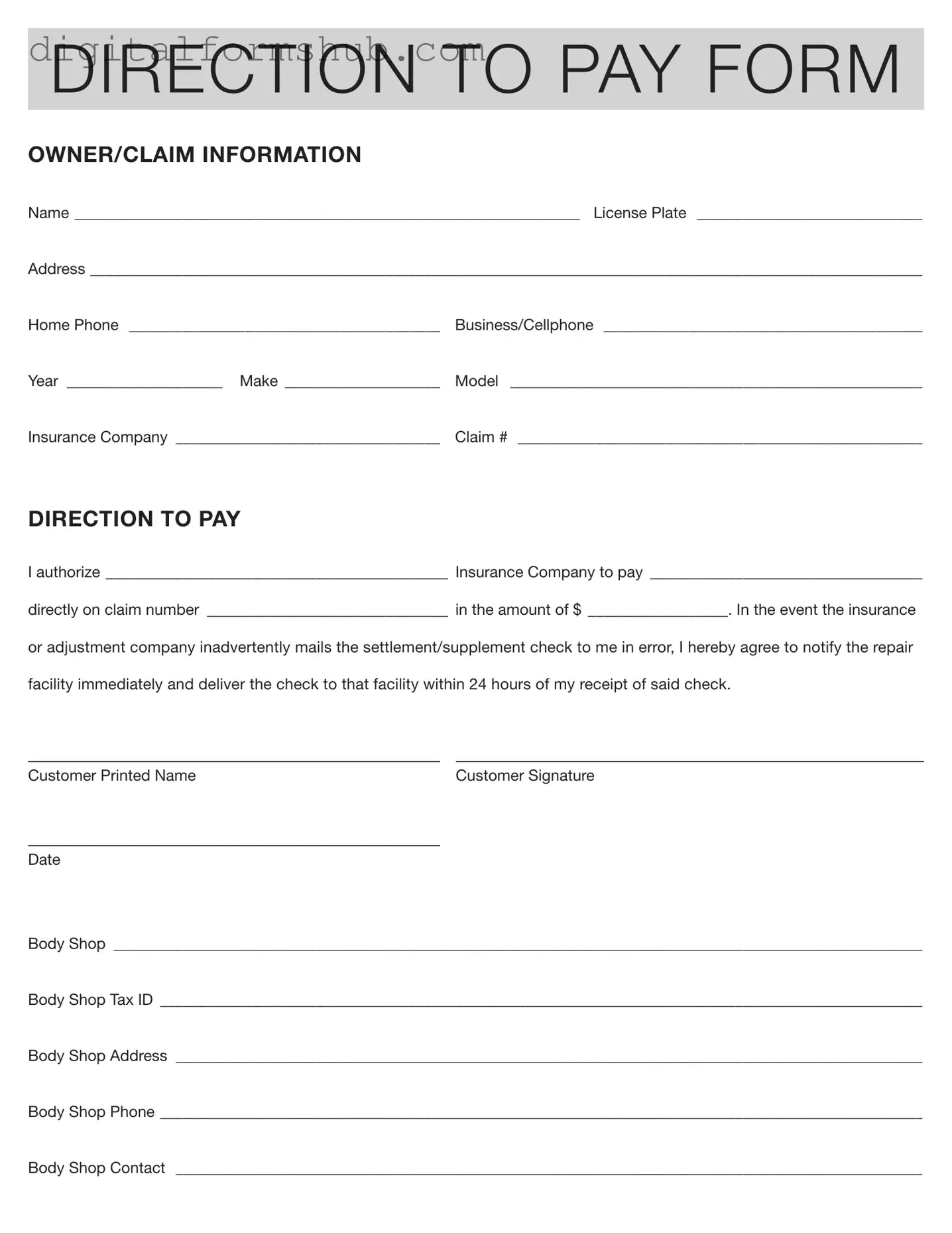 Free Authorization And Direction Pay Form in PDF