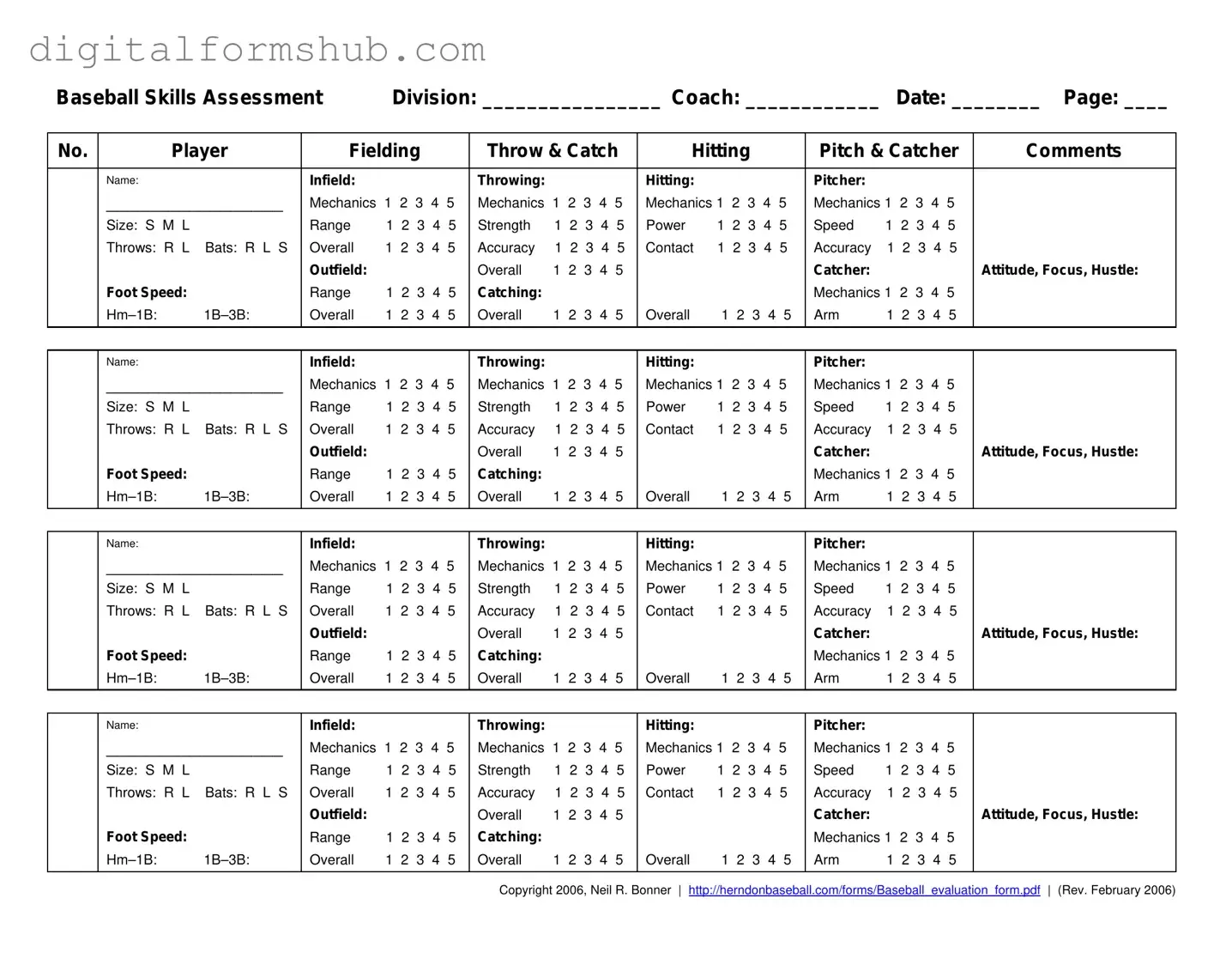 Free Baseball Assessment Form in PDF
