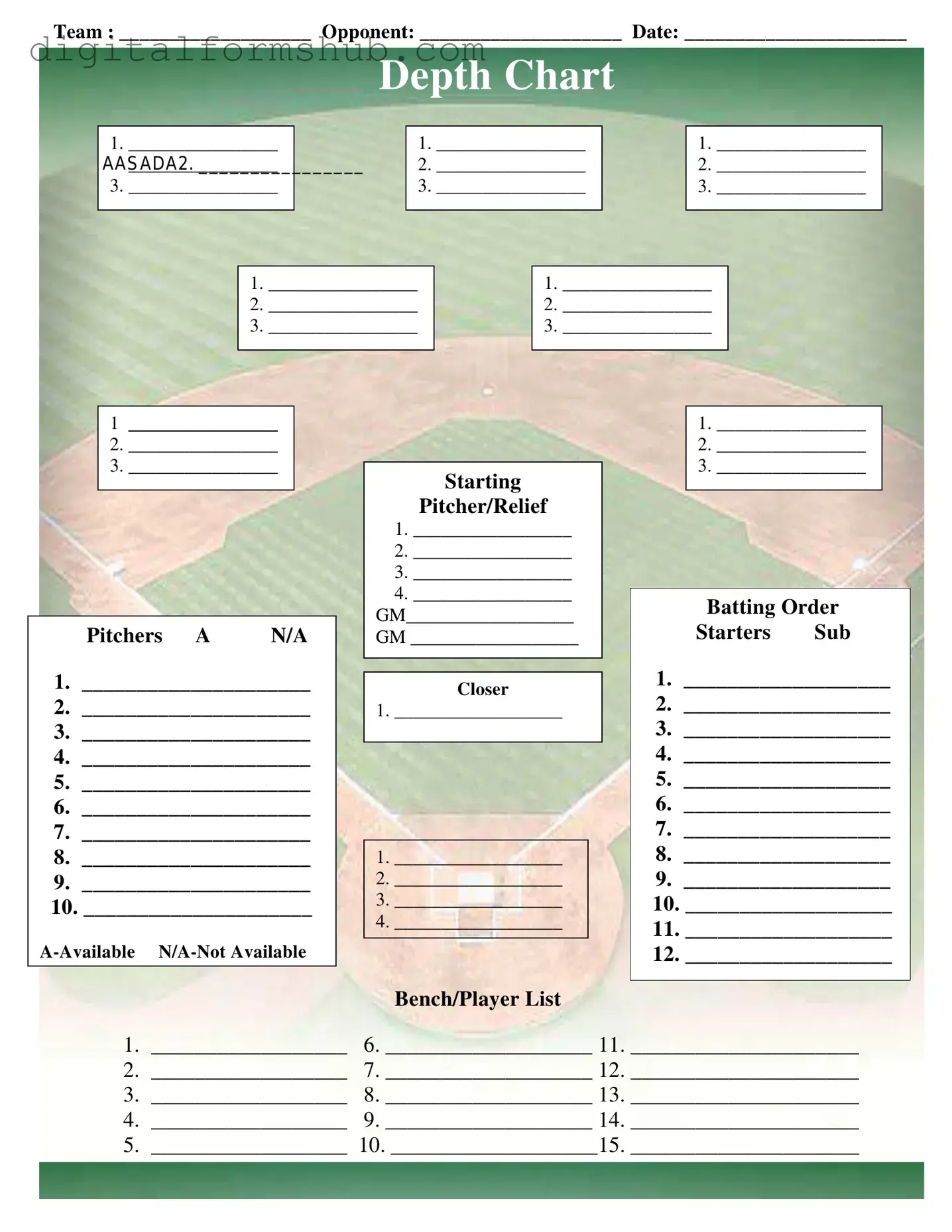 Free Baseball Field Lineup Form in PDF