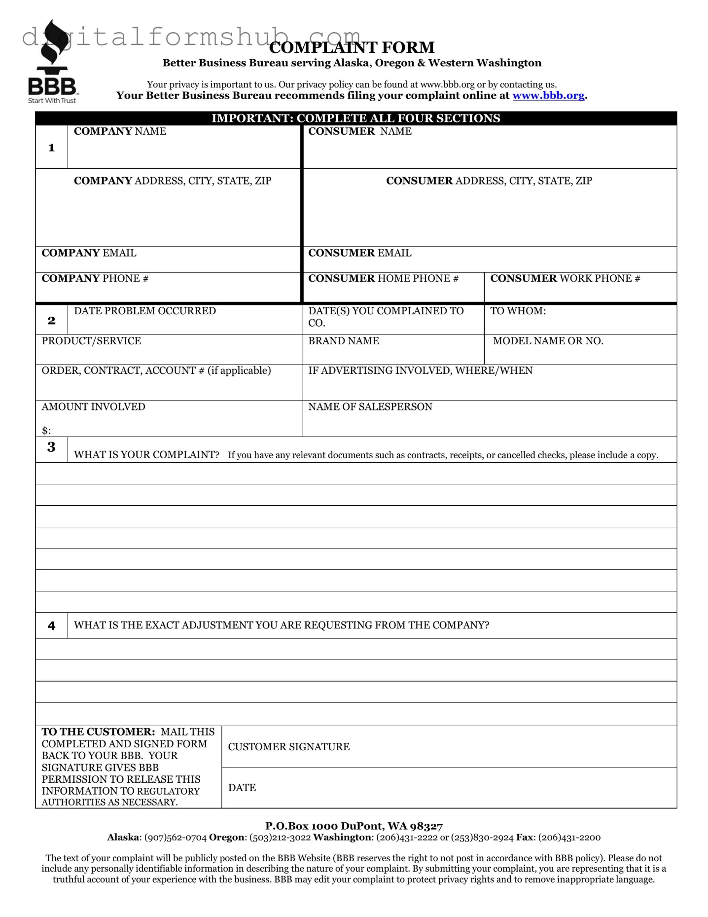 Free Bbb Complaint Form in PDF