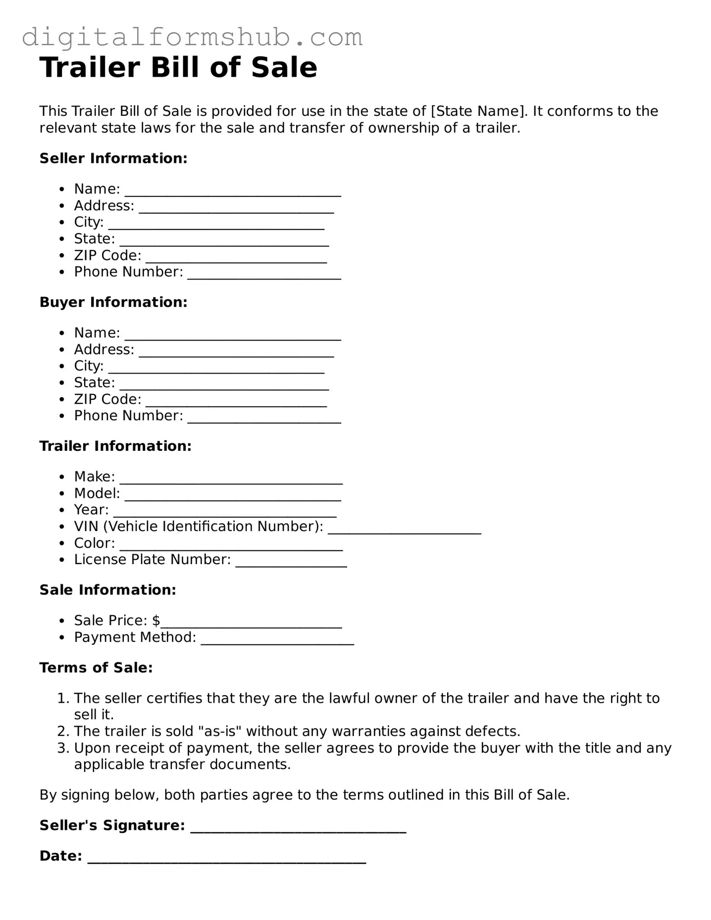 Valid Trailer Bill of Sale Document