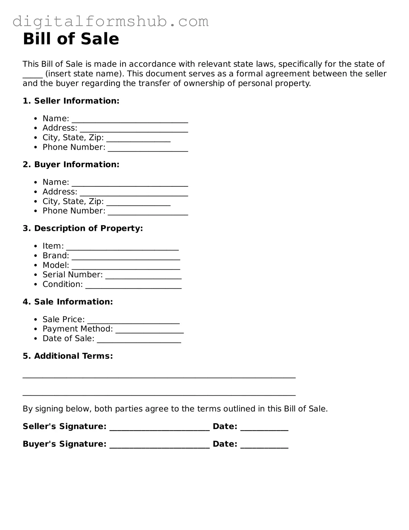 Valid Bill of Sale Document