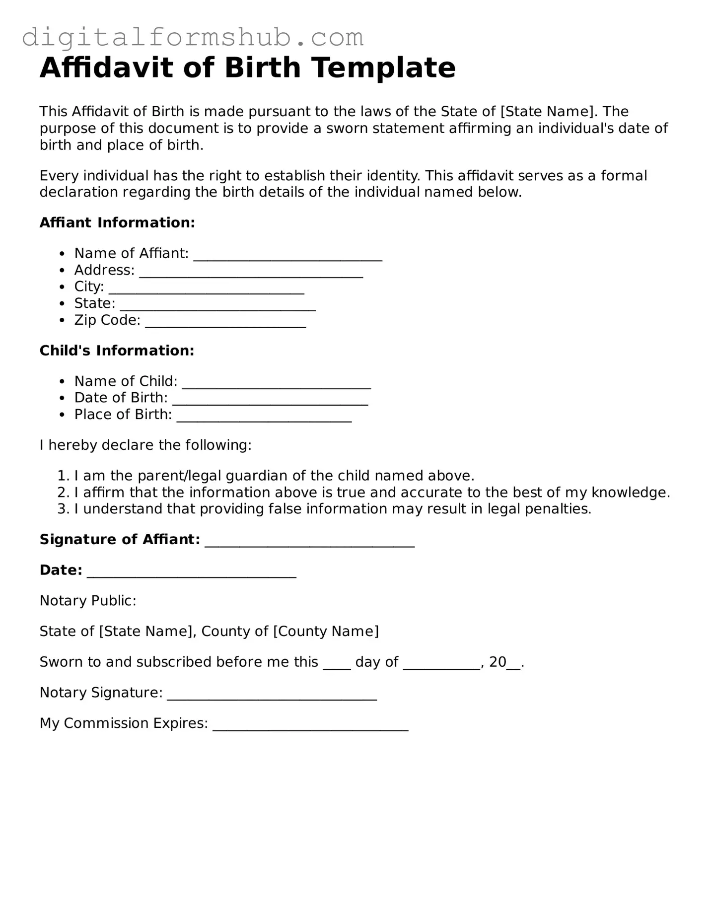 Valid Affidavit of Birth Document