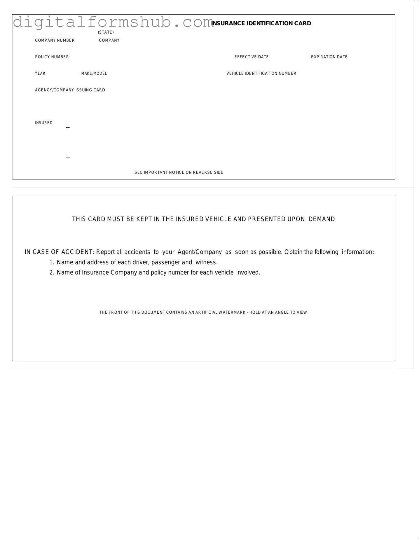 Free Auto Insurance Card Form in PDF