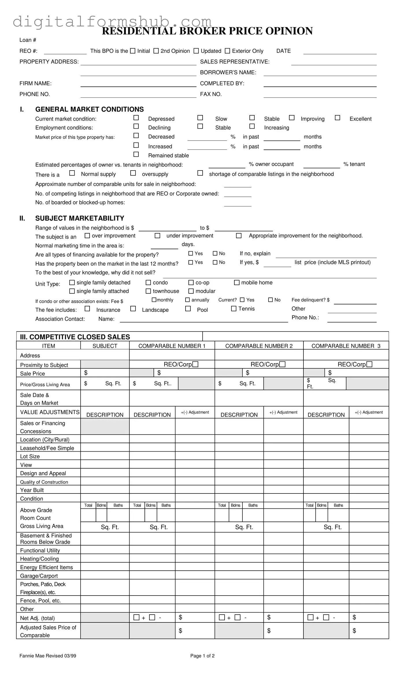 Free Broker Price Opinion Form in PDF