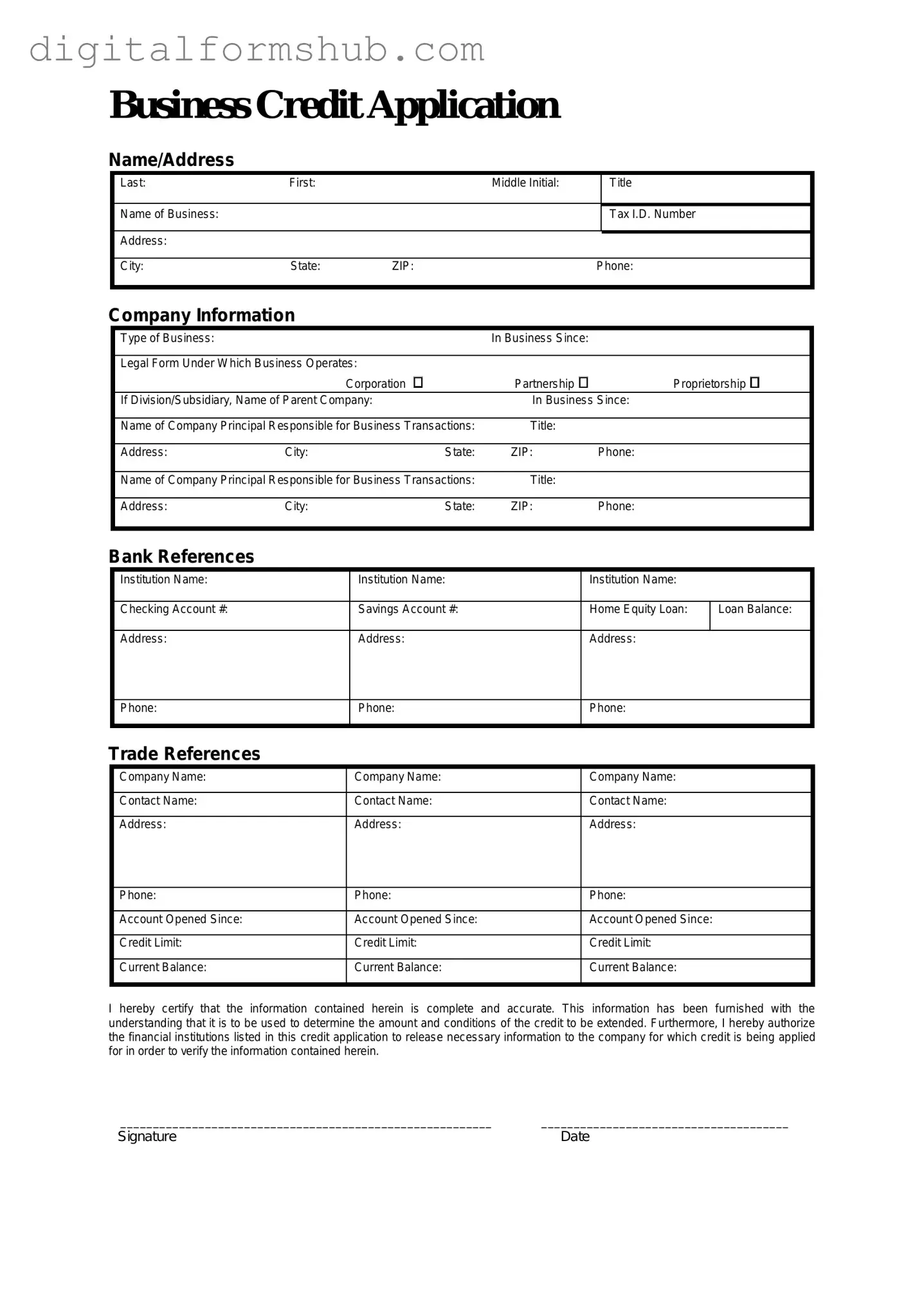Free Business Credit Application Form in PDF