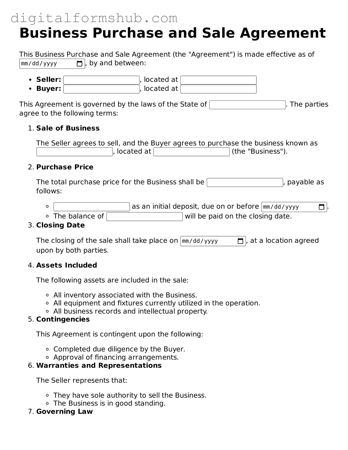 Valid Business Purchase and Sale Agreement Document