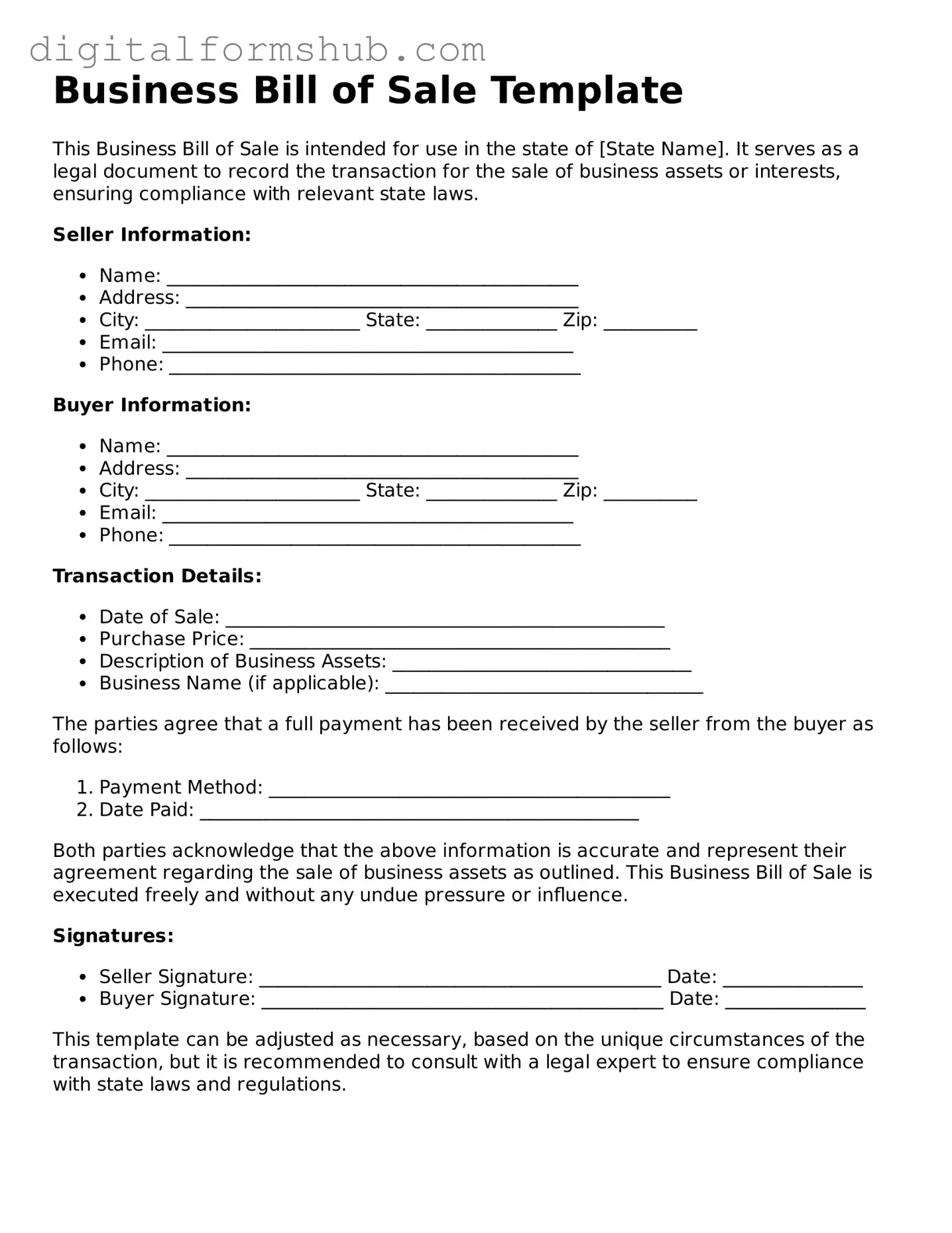 Valid Business Bill of Sale Document