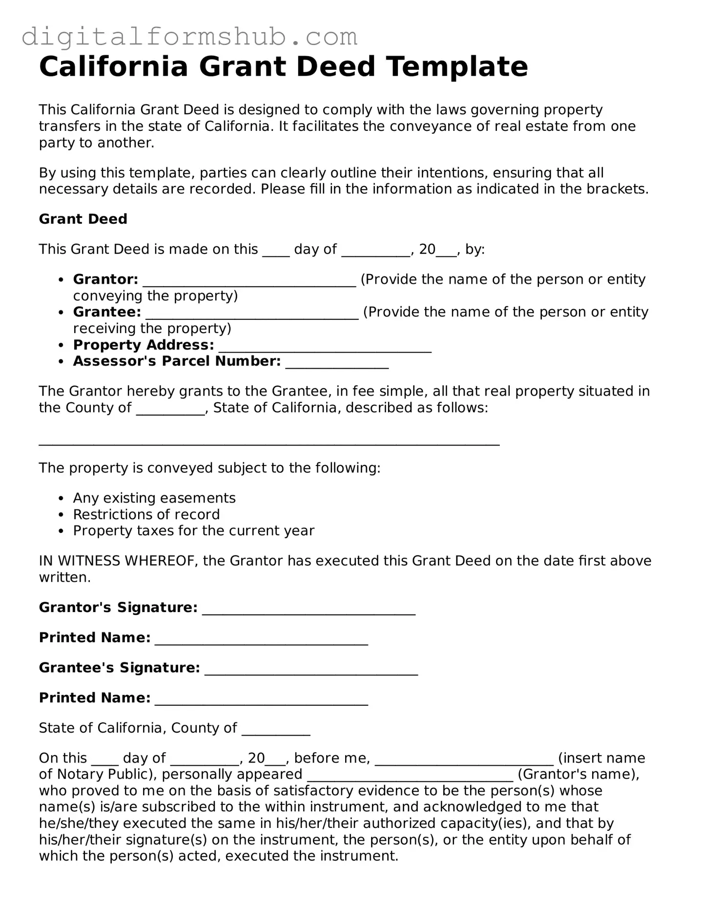 Official Deed Template for the State of California