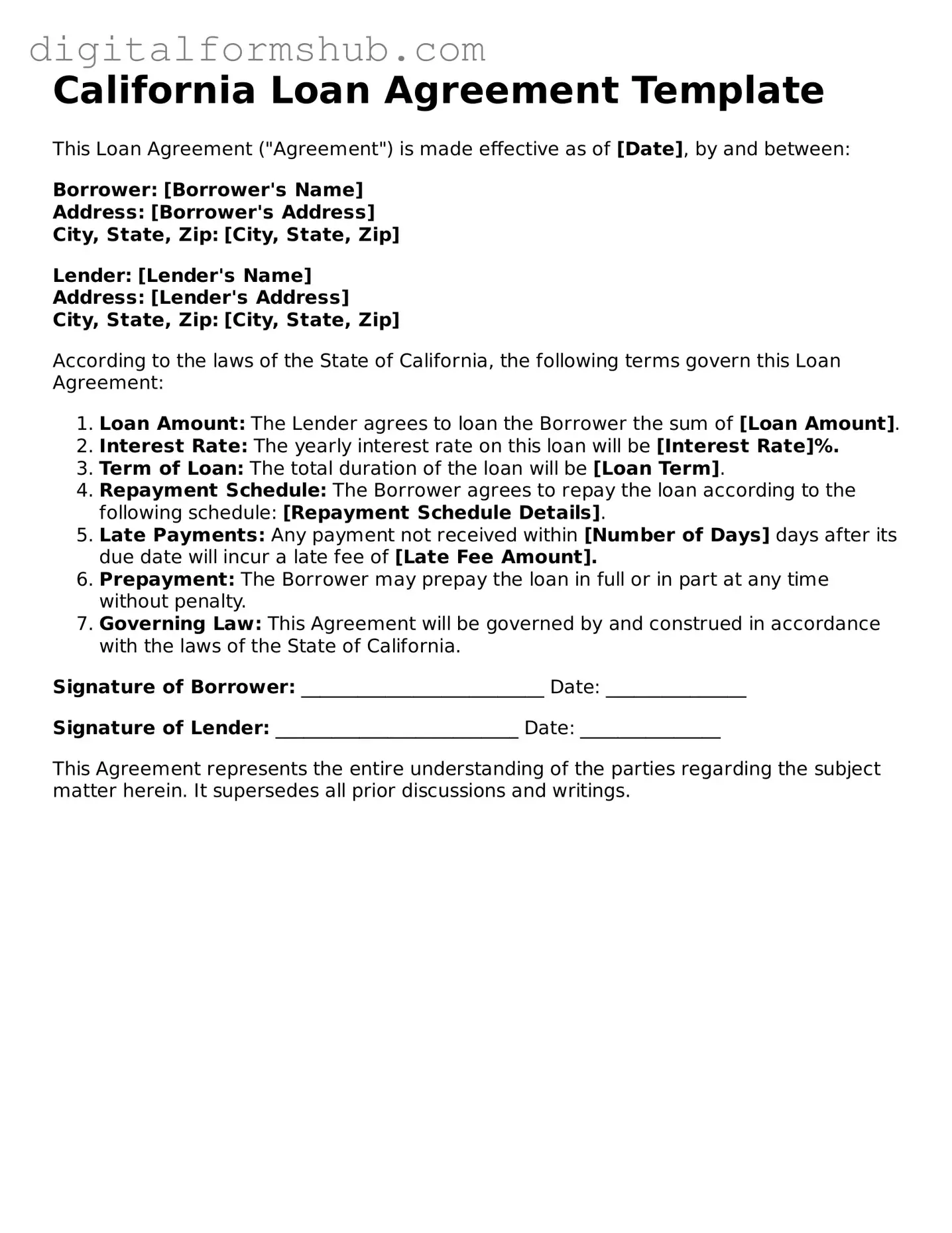Official Loan Agreement Template for the State of California