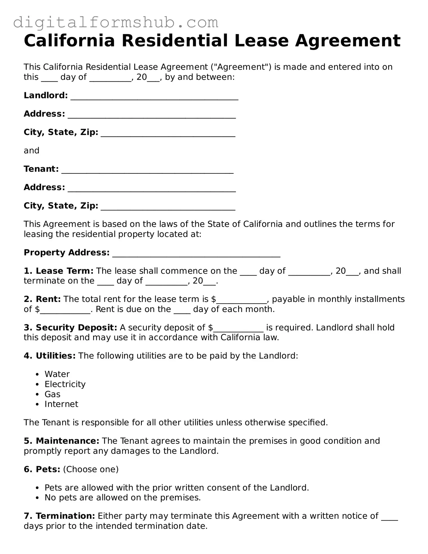 Official Lease Agreement Template for the State of California