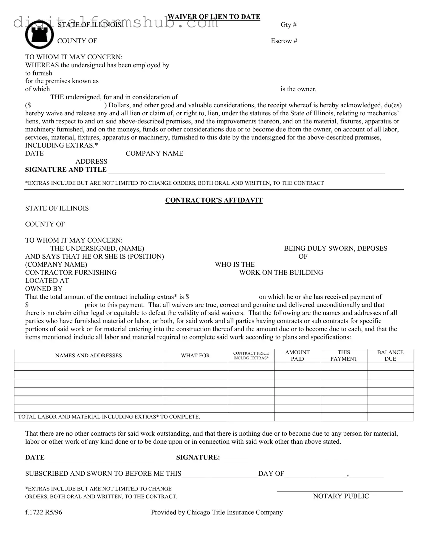 Free Chicago Title Waiver Format Form in PDF