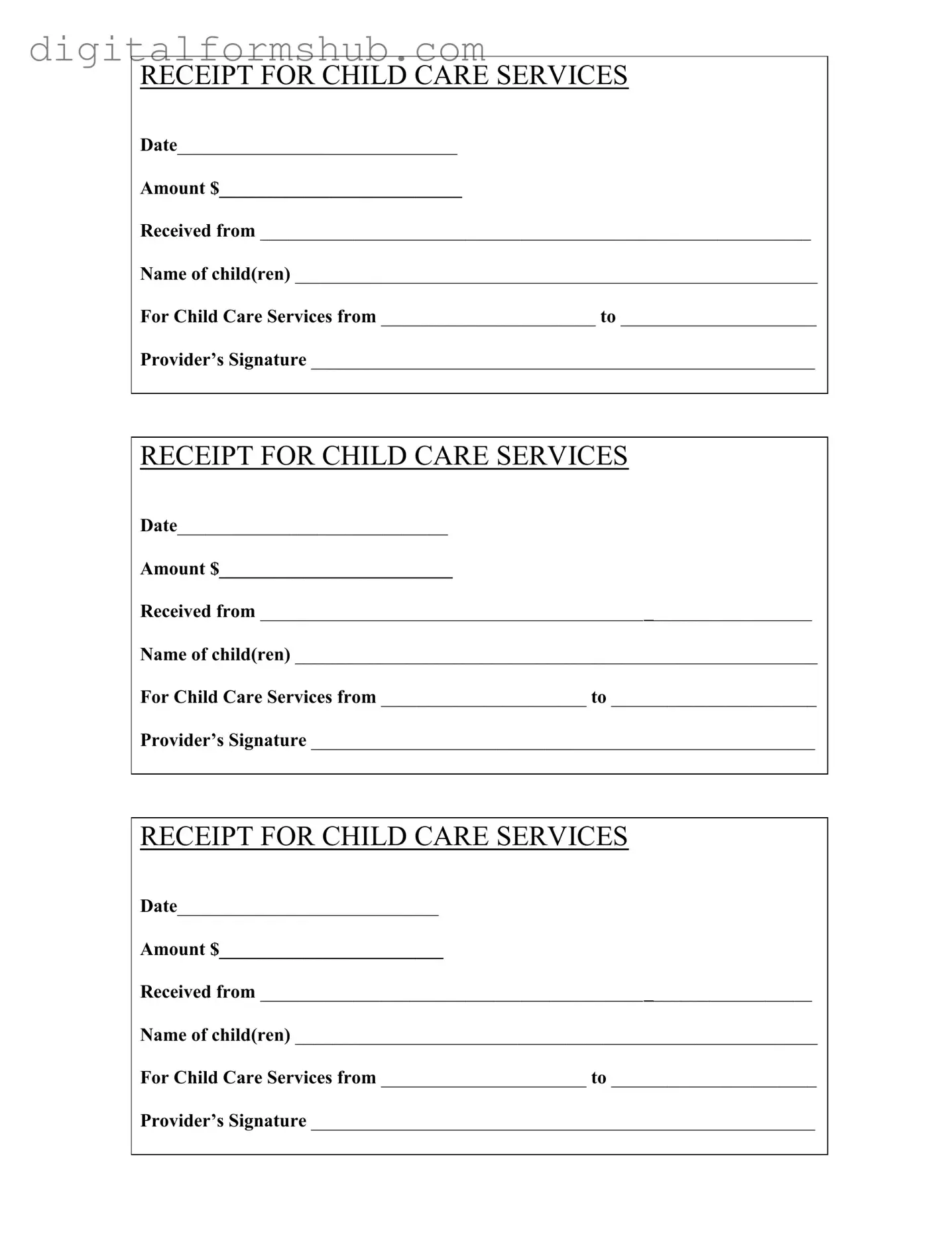 Free Childcare Receipt Form in PDF