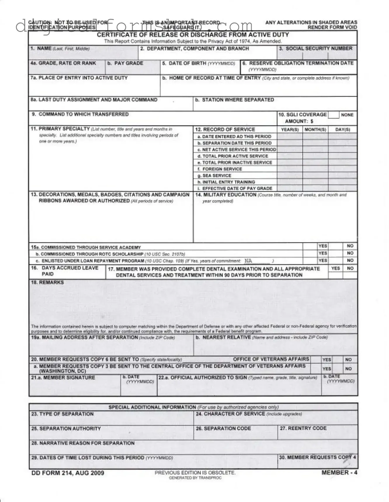 Free Dd 214 Form in PDF