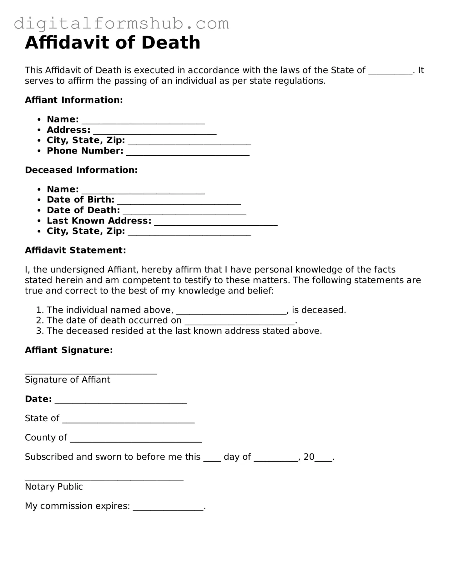 Valid Affidavit of Death Document