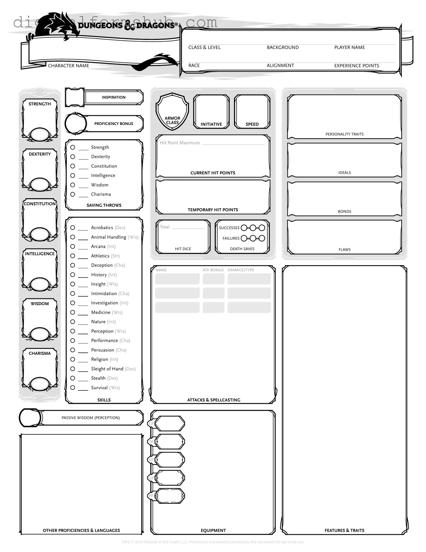 Free Dnd Character Sheet Form in PDF