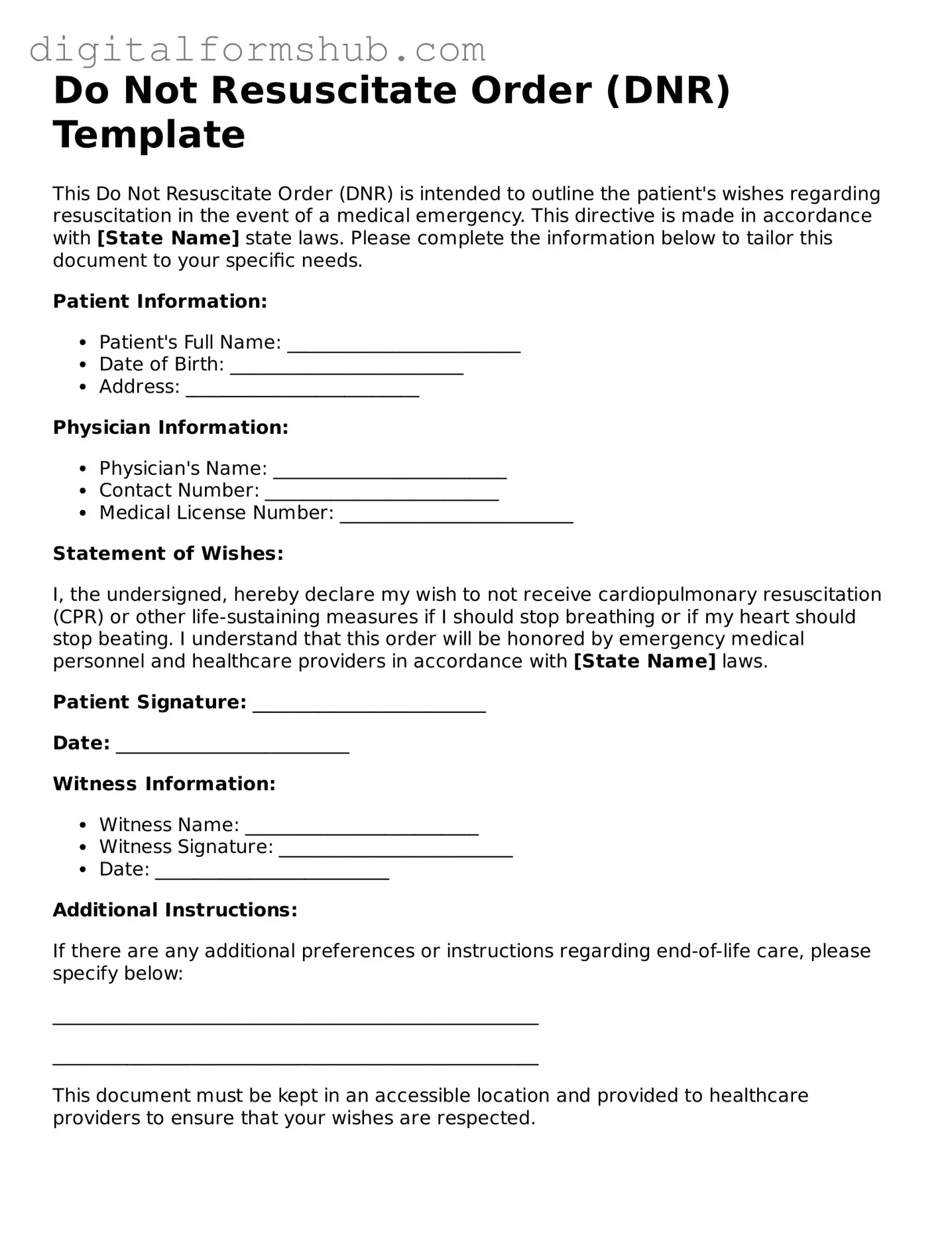 Valid Do Not Resuscitate Order Document