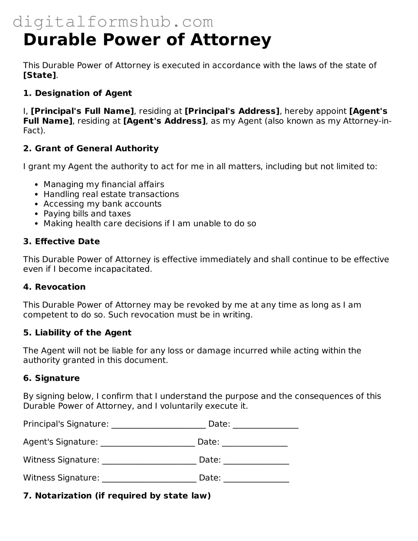 Valid Durable Power of Attorney Document