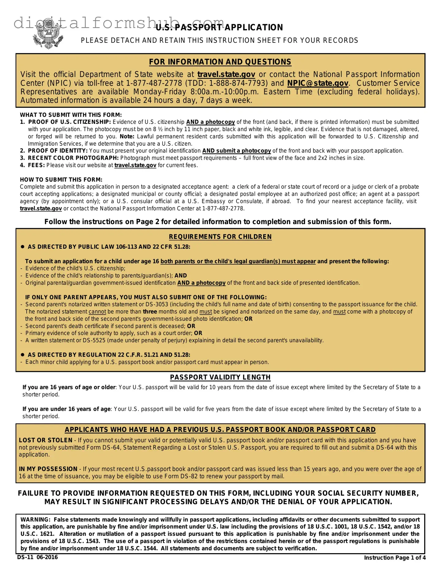 Free DS-11 U.S. Passport application Form in PDF