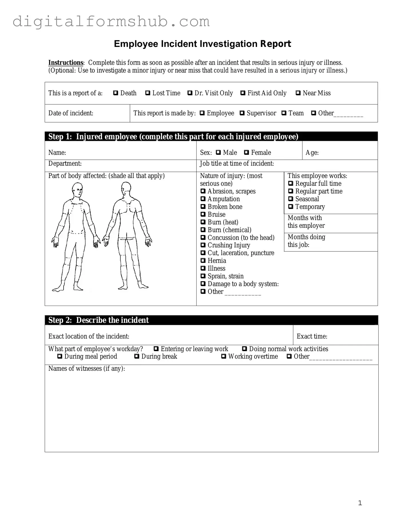 Free Employee Accident Report Form in PDF