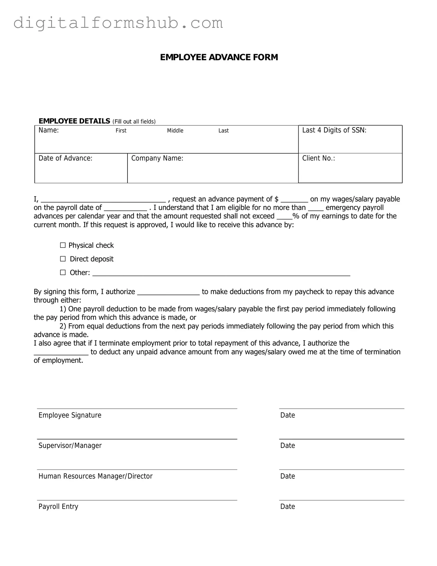 Free Employee Advance Form in PDF