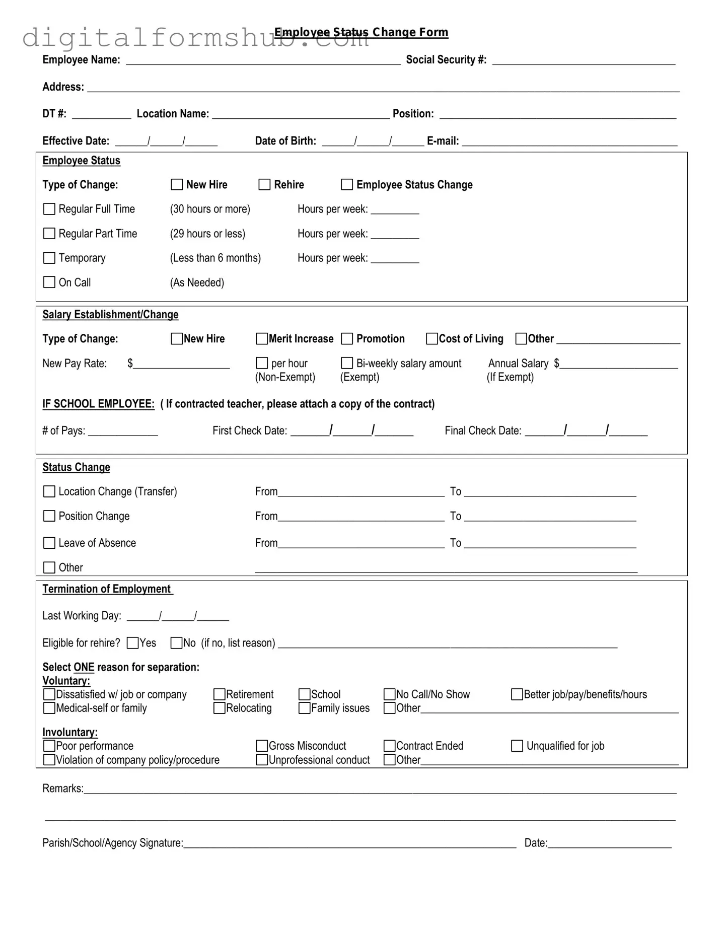 Free Employee Status Change Form in PDF