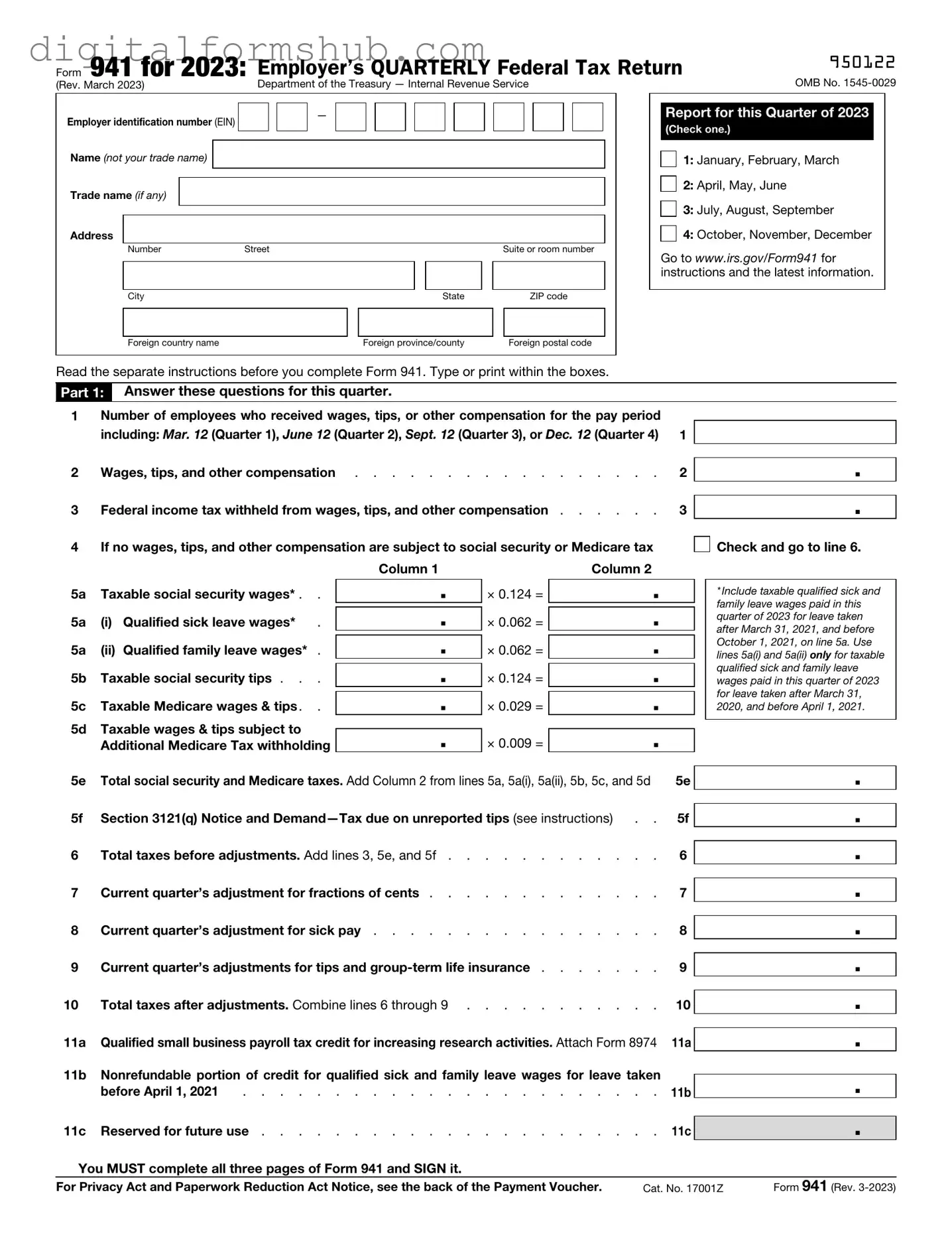 Free IRS 941 Form in PDF