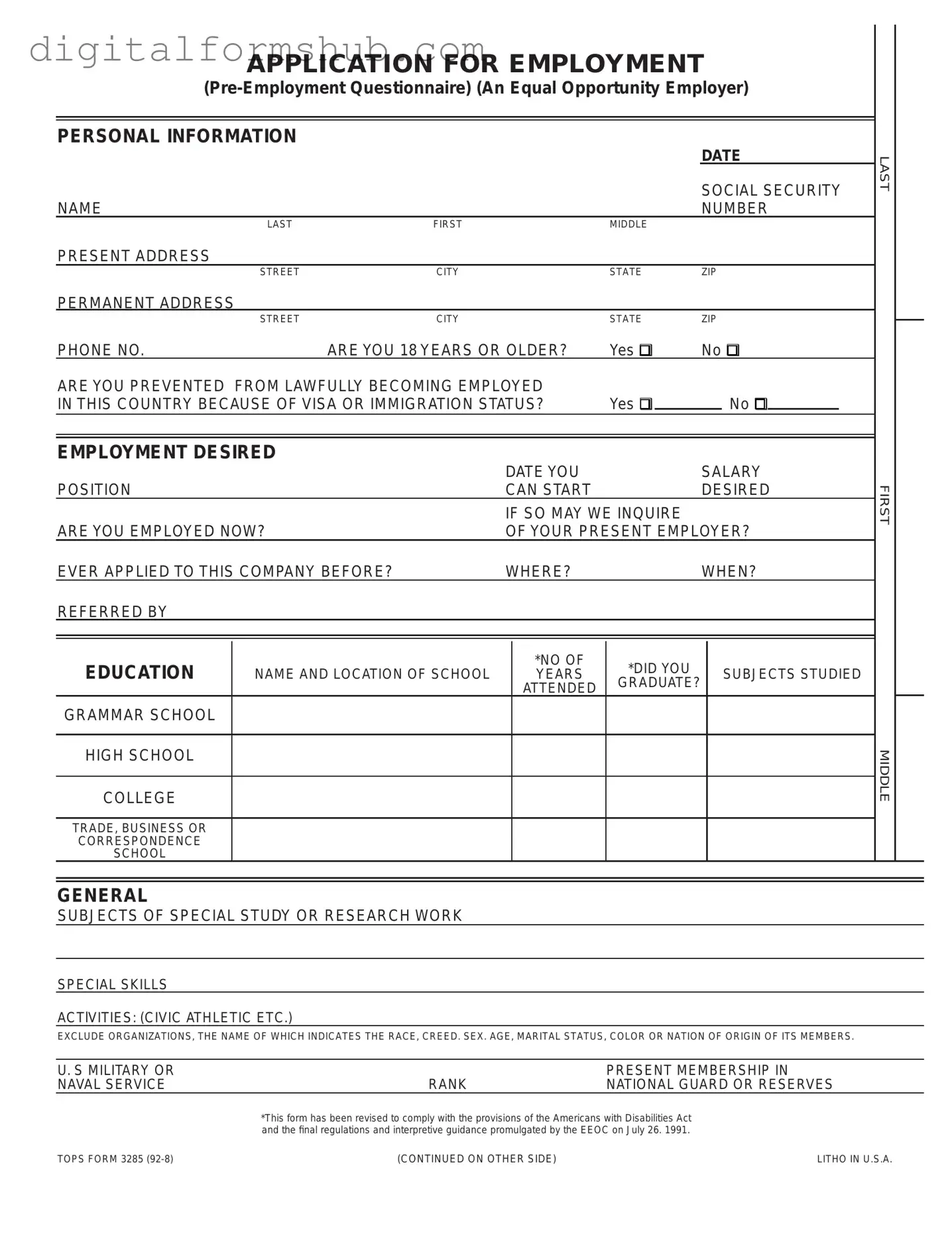 Free Employment Application Pdf Form in PDF