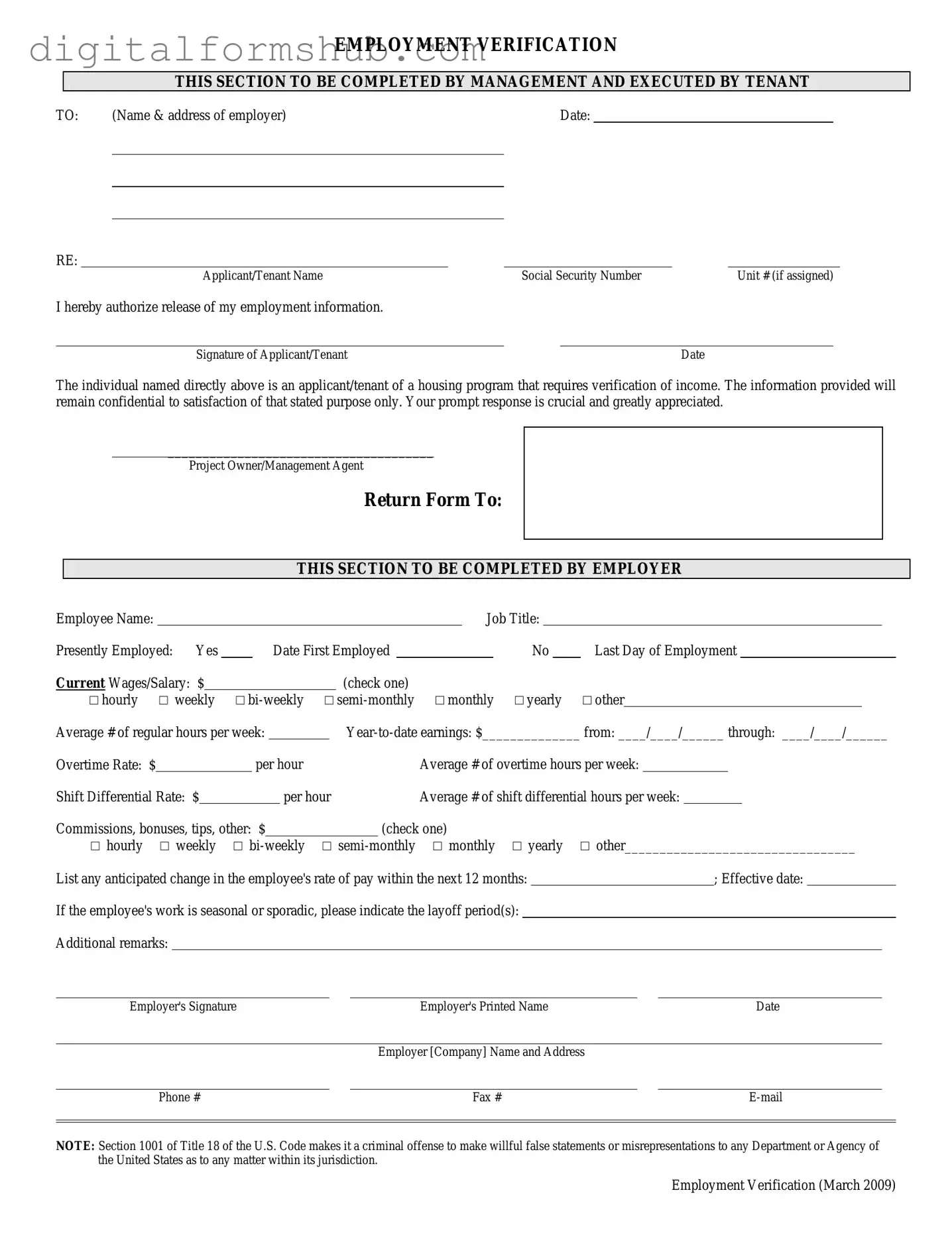 Free Employment verification form Form in PDF