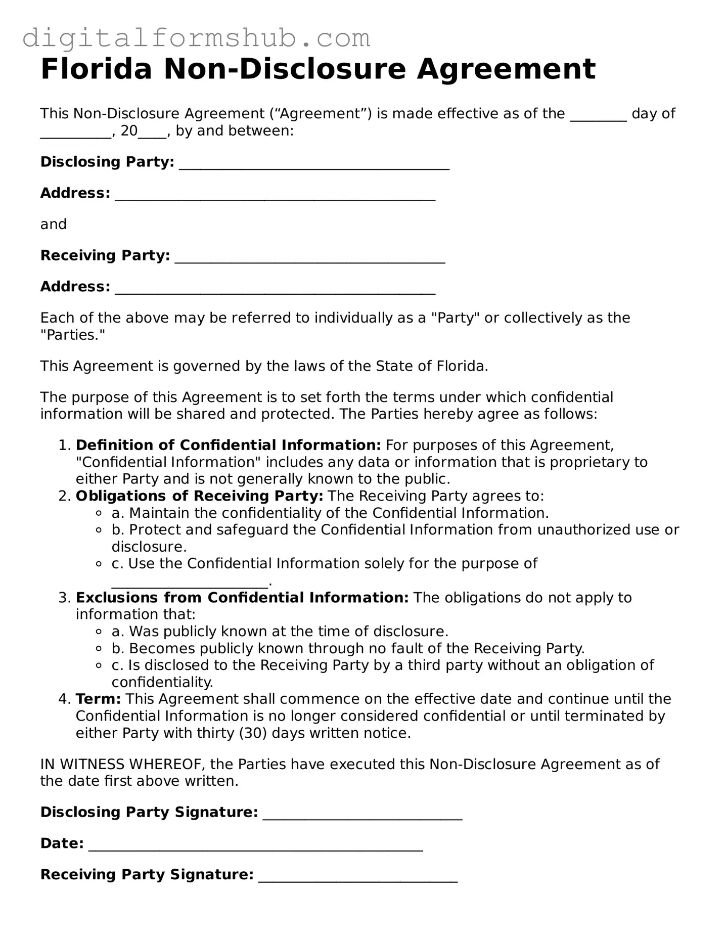 Official Non-disclosure Agreement Template for the State of Florida