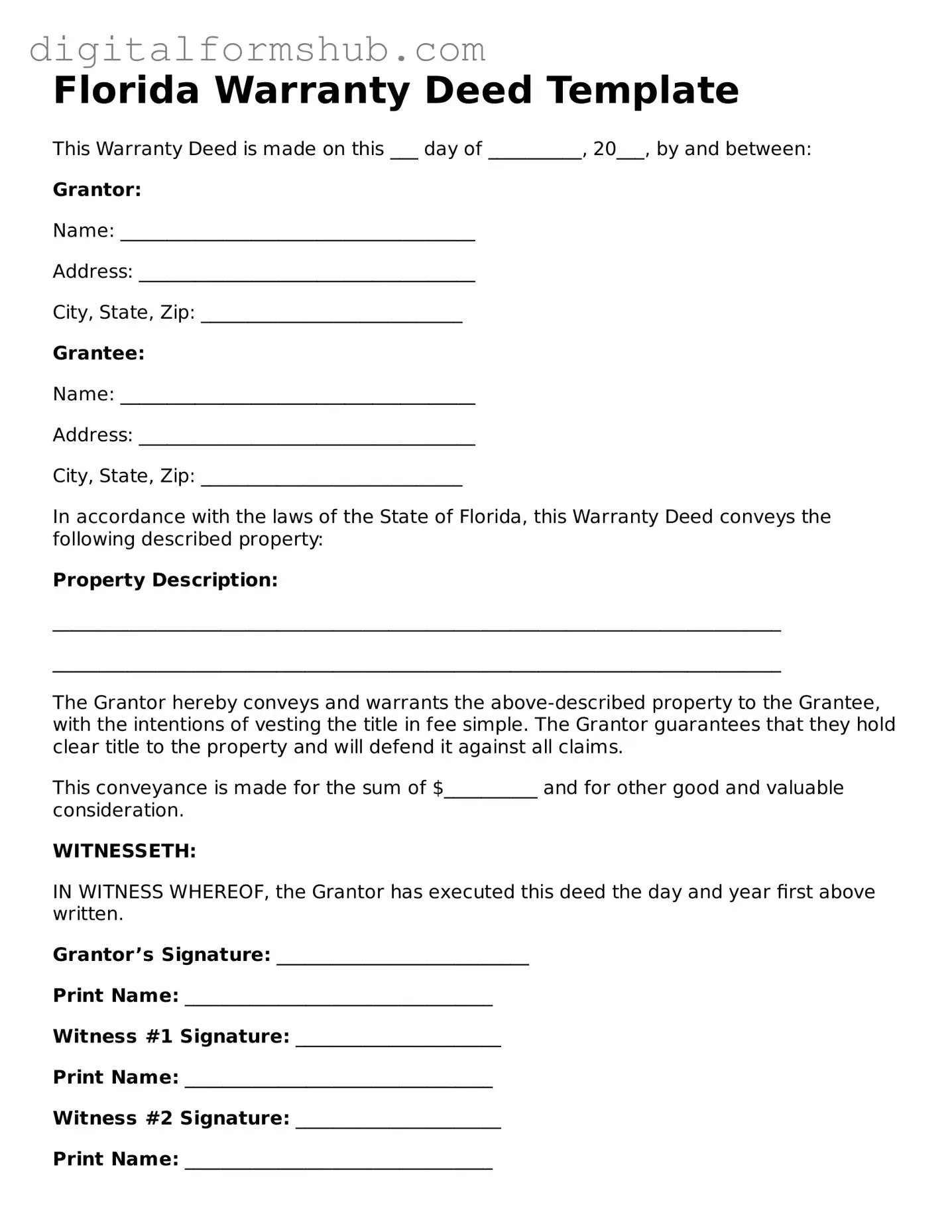 Official Deed Template for the State of Florida