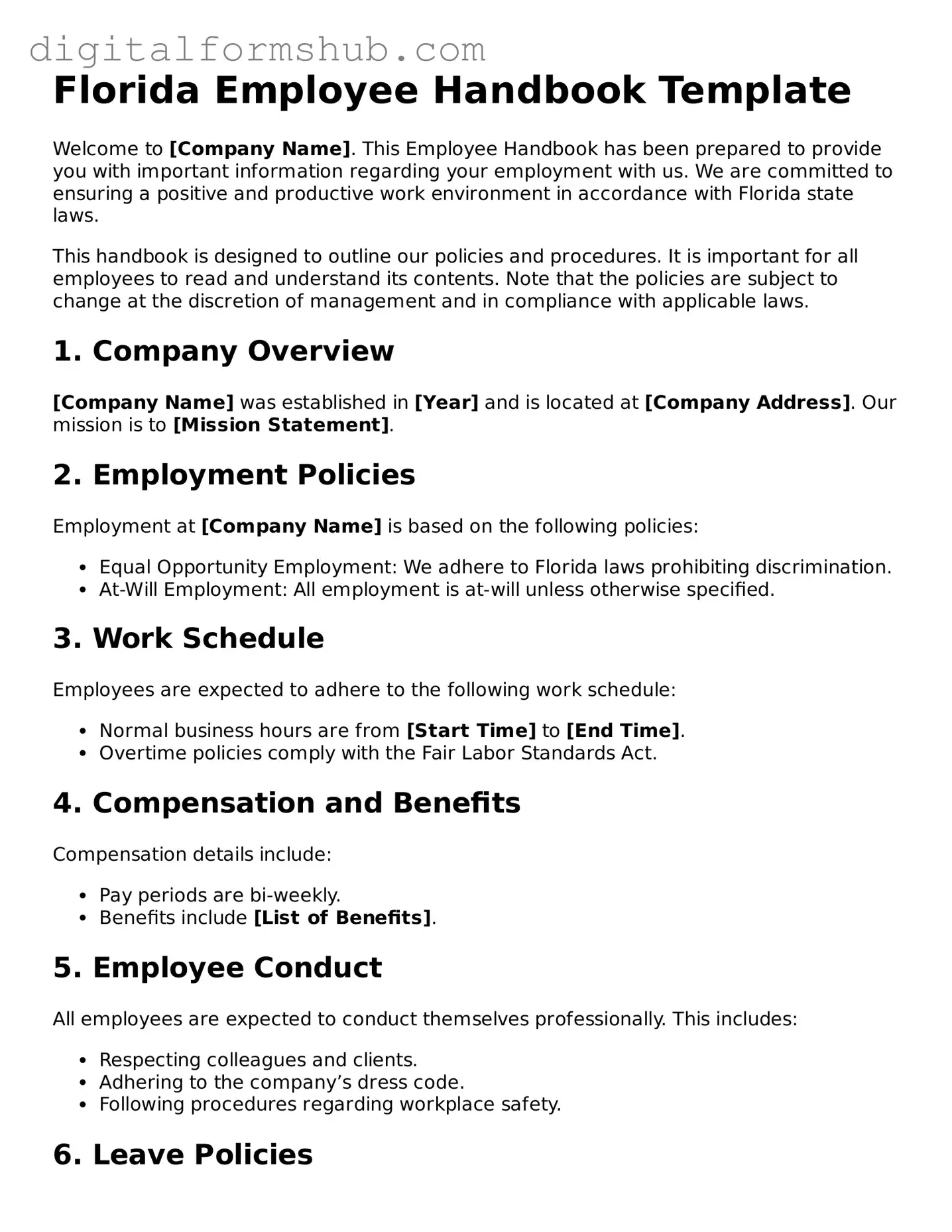 Official Employee Handbook Template for the State of Florida