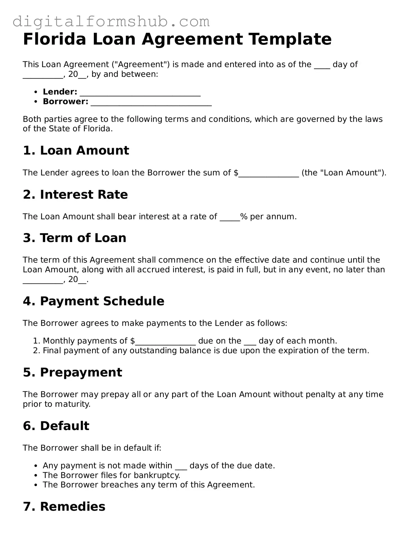 Official Loan Agreement Template for the State of Florida