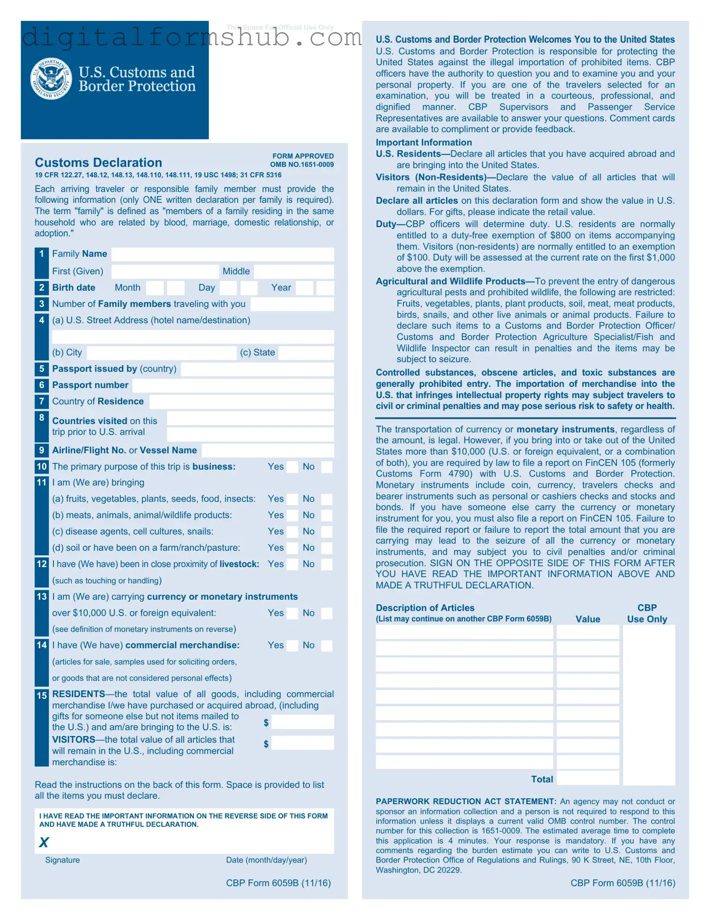 Free CBP 6059B Form in PDF
