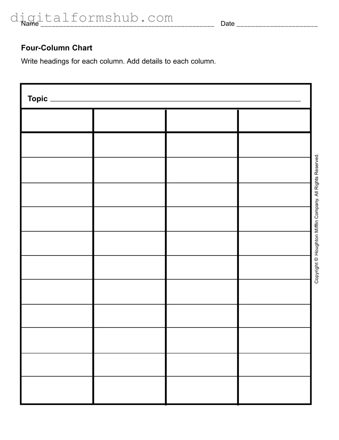 Free Four Column Chart Form in PDF