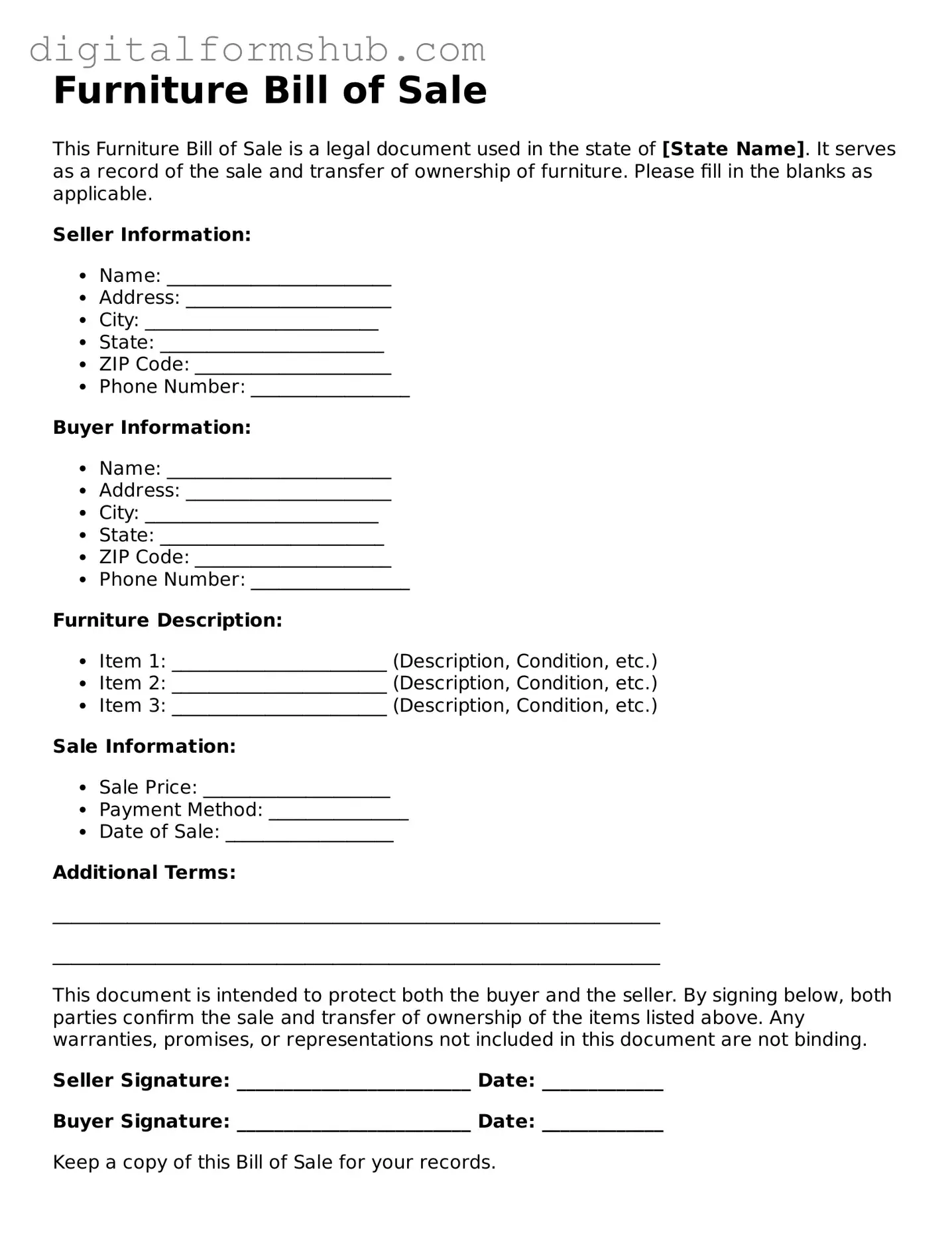 Valid Furniture Bill of Sale Document