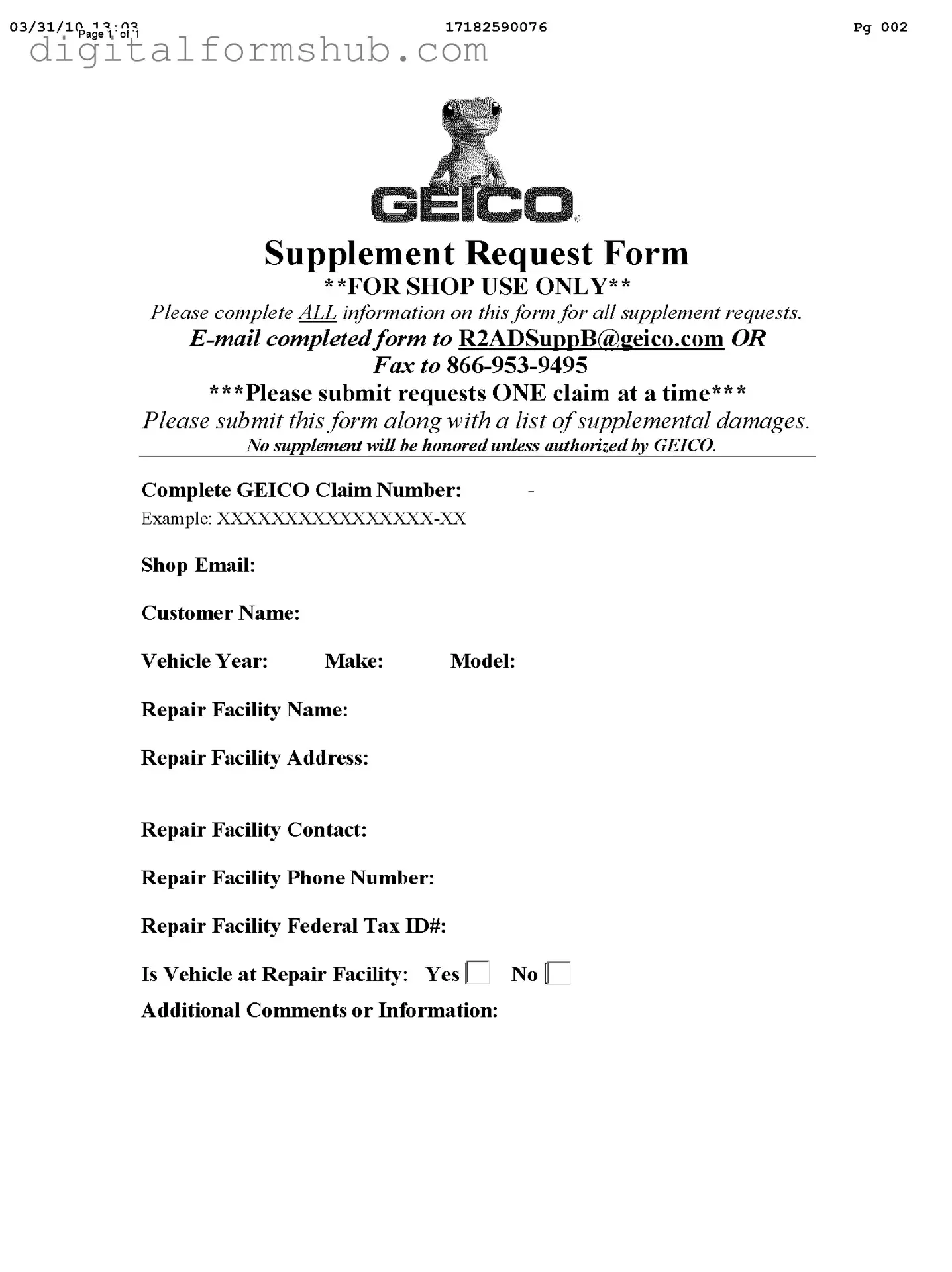 Free Geico Supplement Request Form in PDF