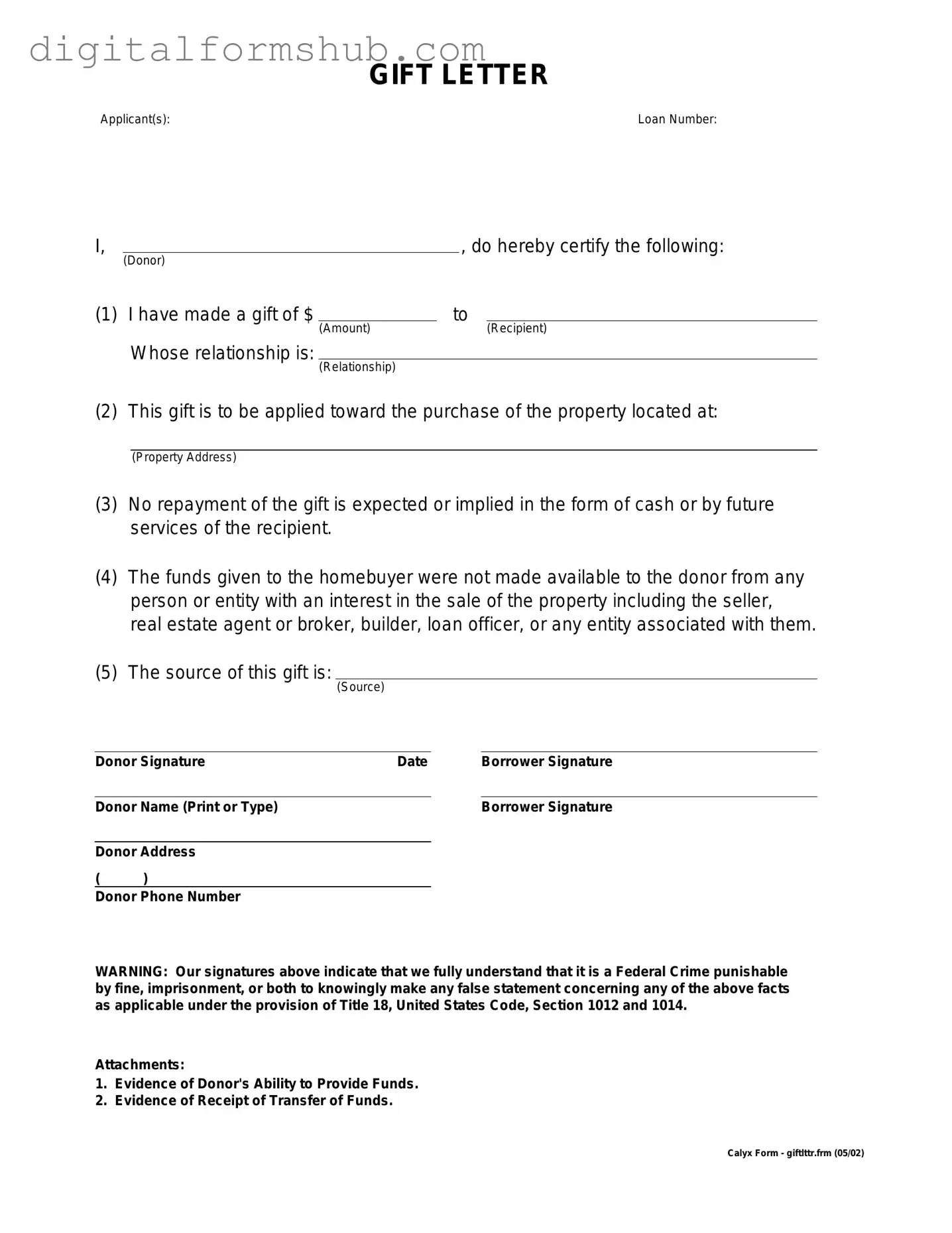 Free Gift Letter Form in PDF