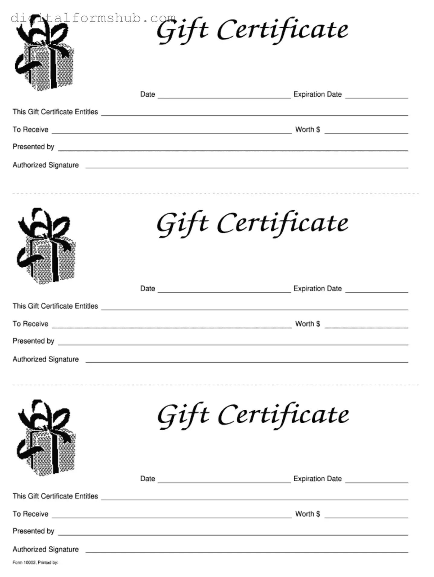 Free Gift Certificate Form in PDF