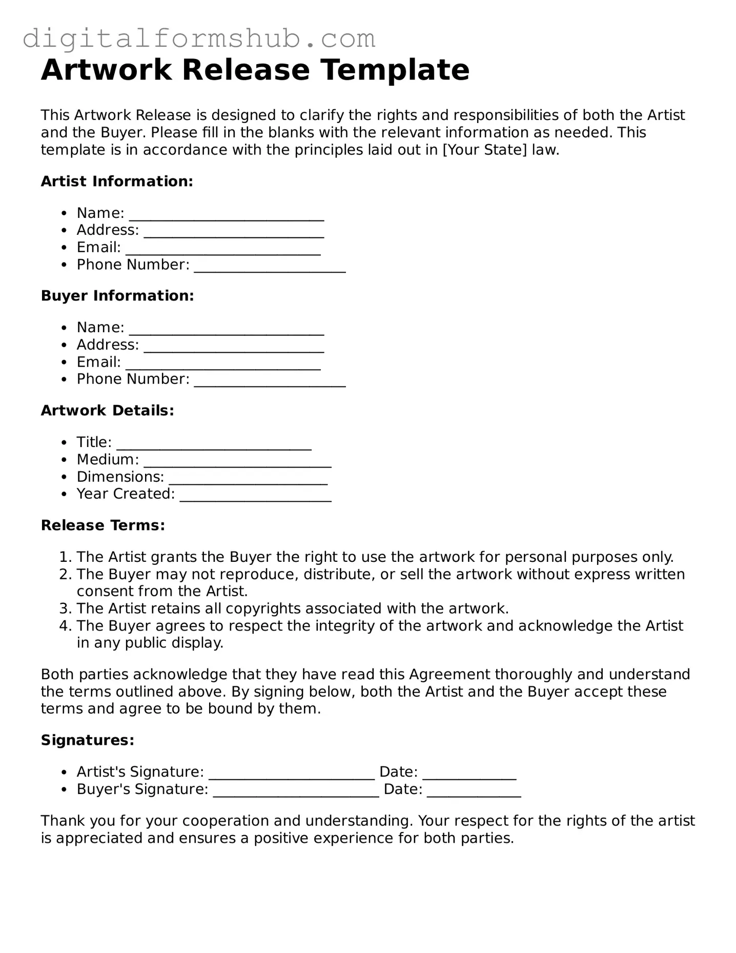Valid Artwork Release Document