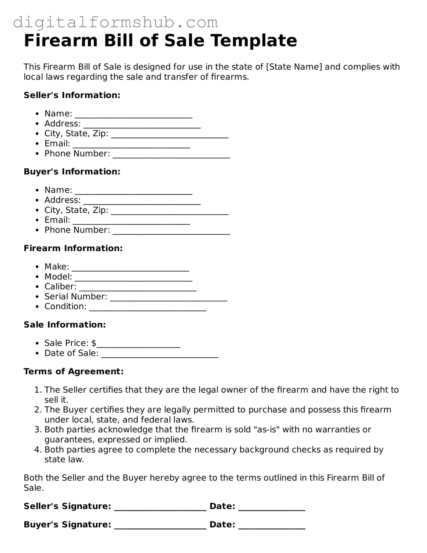 Valid Firearm Bill of Sale Document