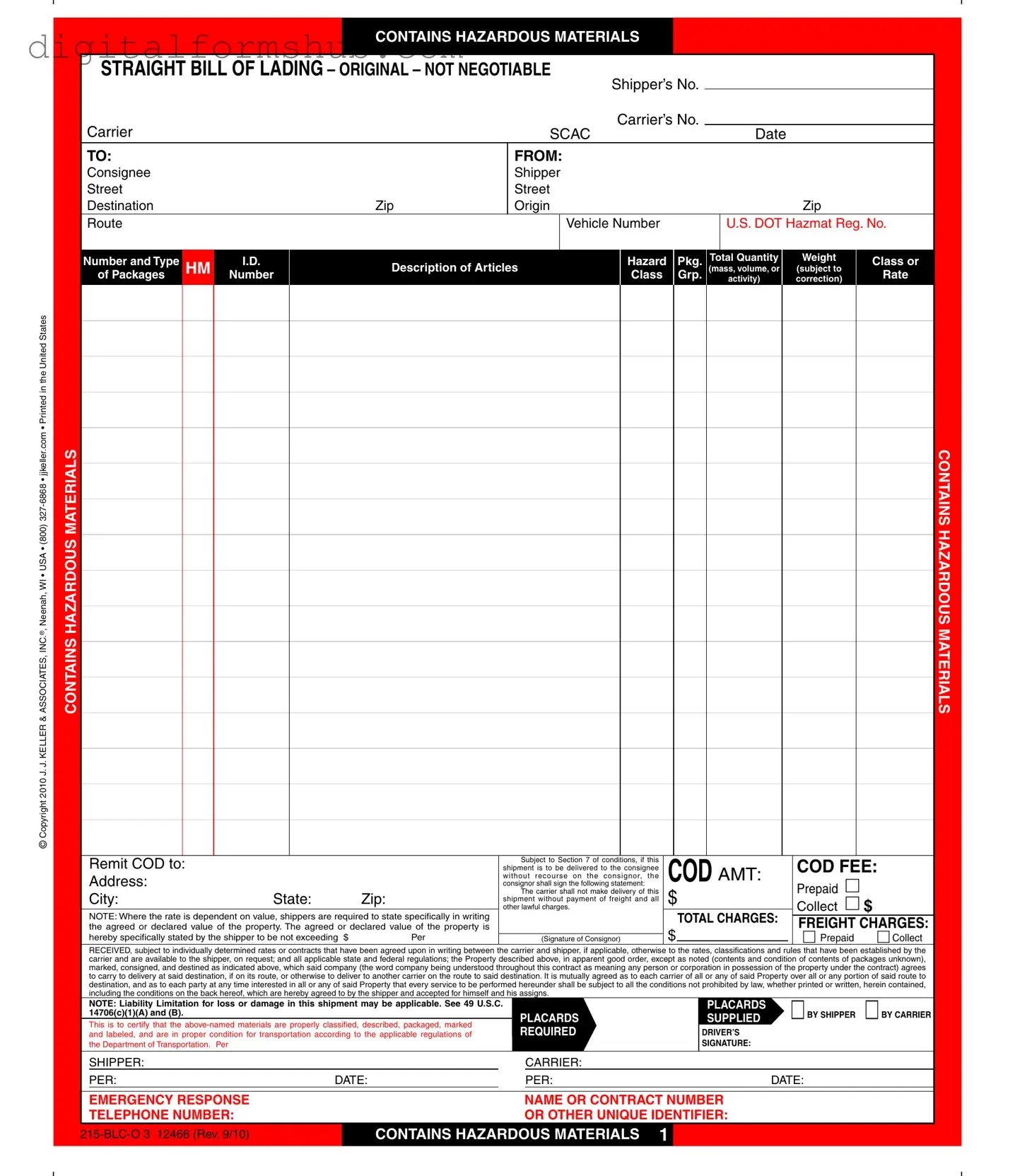 Free Hazard Bill Of Ladden Form in PDF