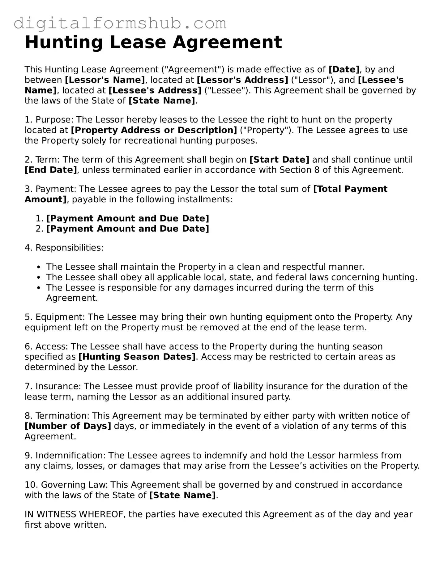 Valid Hunting Lease Agreement Document