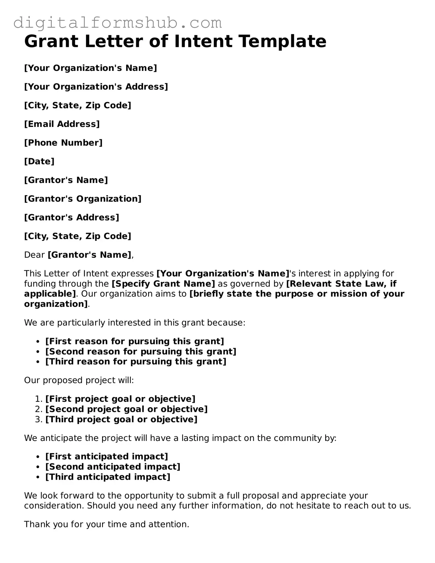 Valid Grant Letter of Intent Document