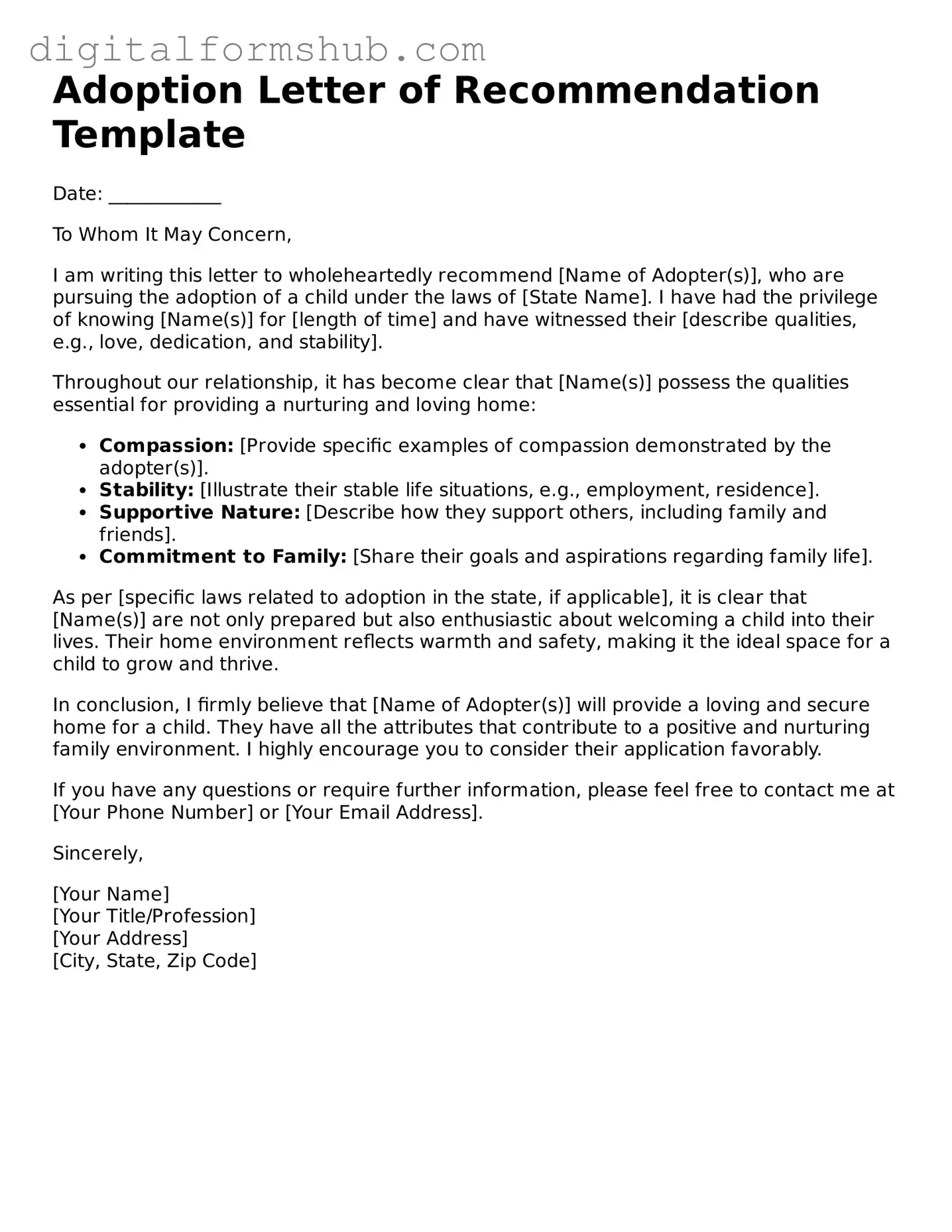 Valid Adoption Letter of Recommendation Document