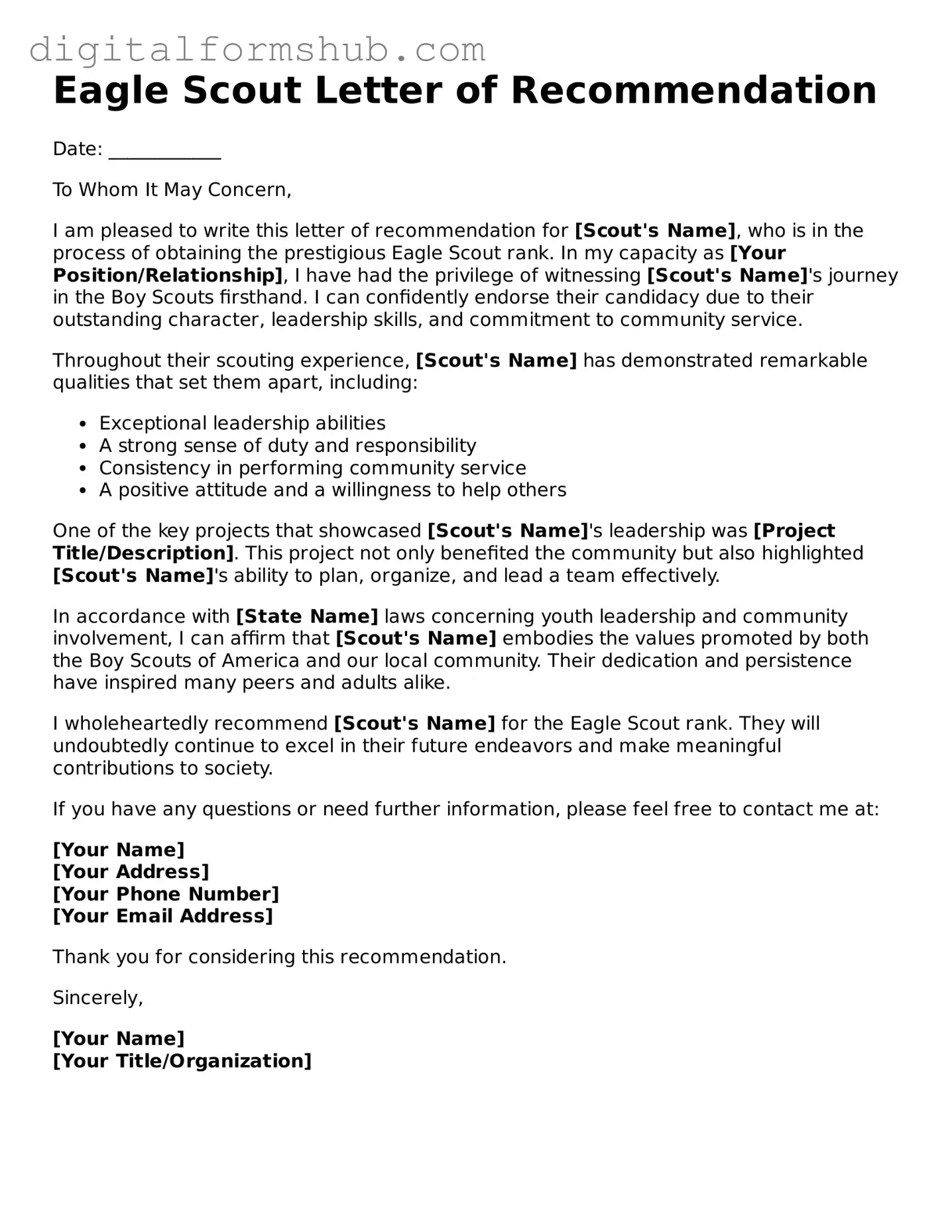 Valid Eagle Scout Letter of Recommendation Document
