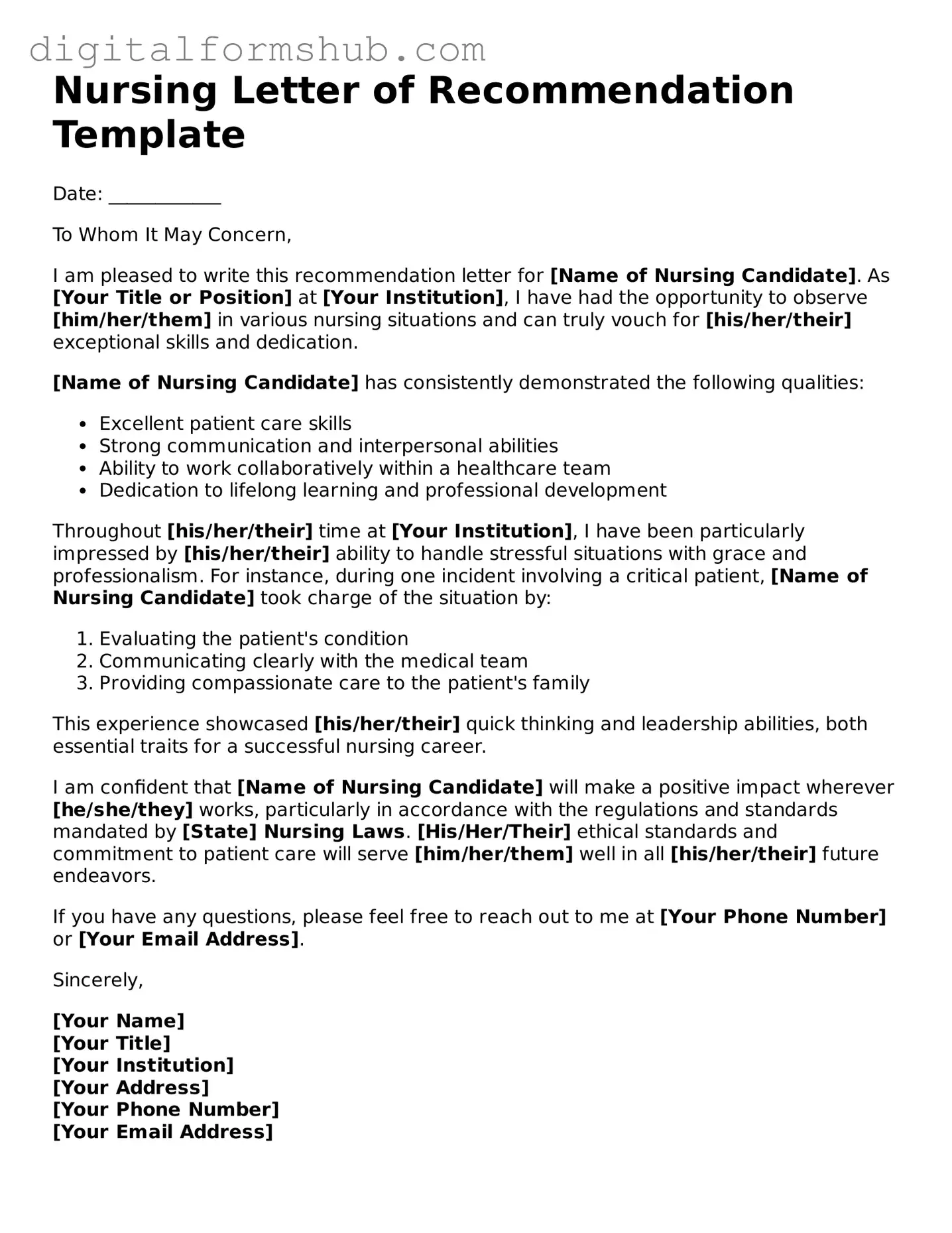 Valid Nursing Letter of Recommendation Document